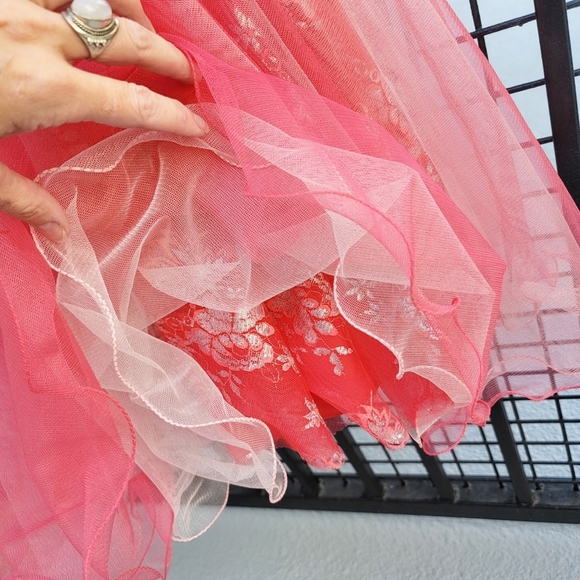 Sherri Hill Coral Tulle Dress Girls 12 (w/ Brooch & Beaded Straps) | Pageantwear - Picture 8 of 16